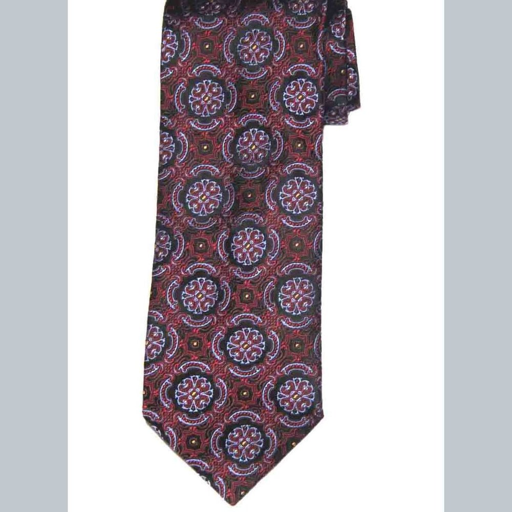 Jos A Bank Signature Gold Italian Silk Tie Fancy Geometric Floral Men's Long